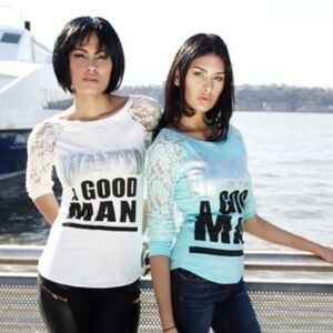 Women Lace Sleeve White Graphic Tees Wanted A Good Man NWT